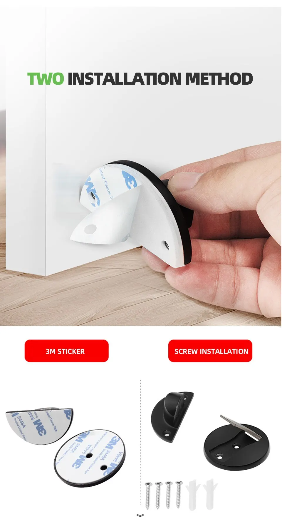 Invisible Magnetic Door Stopper Stainless Steel Punch-free Windproof Mechanical Self-locking Door Stop Door Stopper