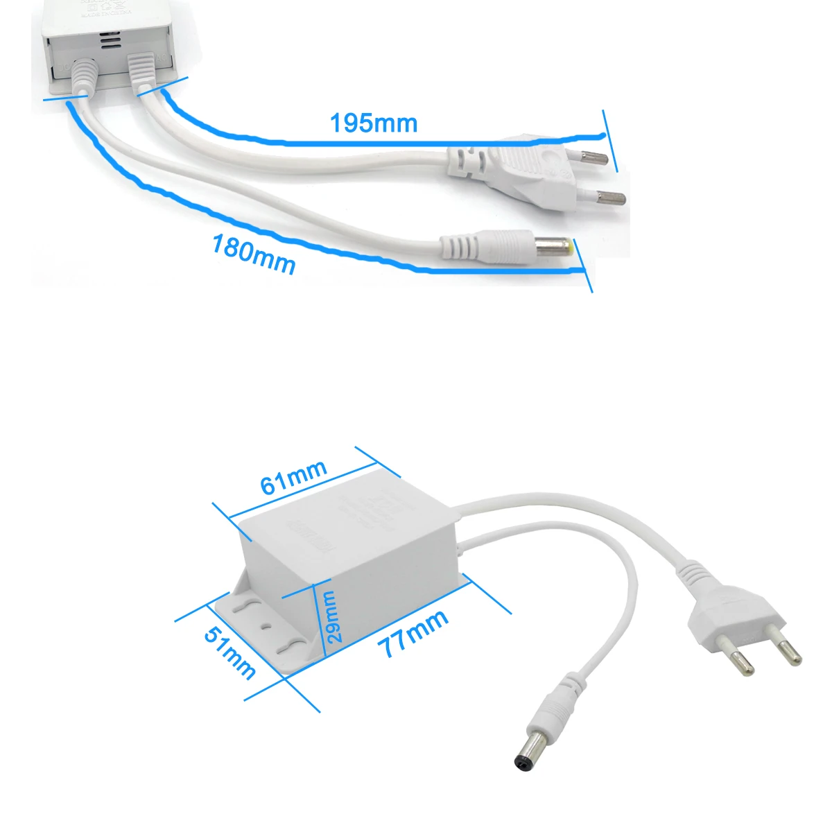 2pcs Power Adapter EU Outdoor Waterproof AC 100-240V Input DC 12V Volt Output Supply Charger Europe Universal Adapter Converter
