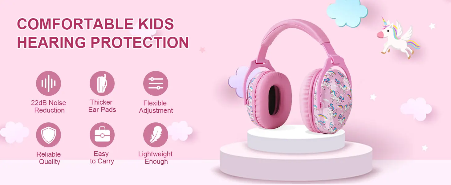 ZOHAN Kids Ear Protection Earmuffs Safety Hearing Ear Muffs Unicorn Noise Reduction Headphones Children Protective Ear Cover