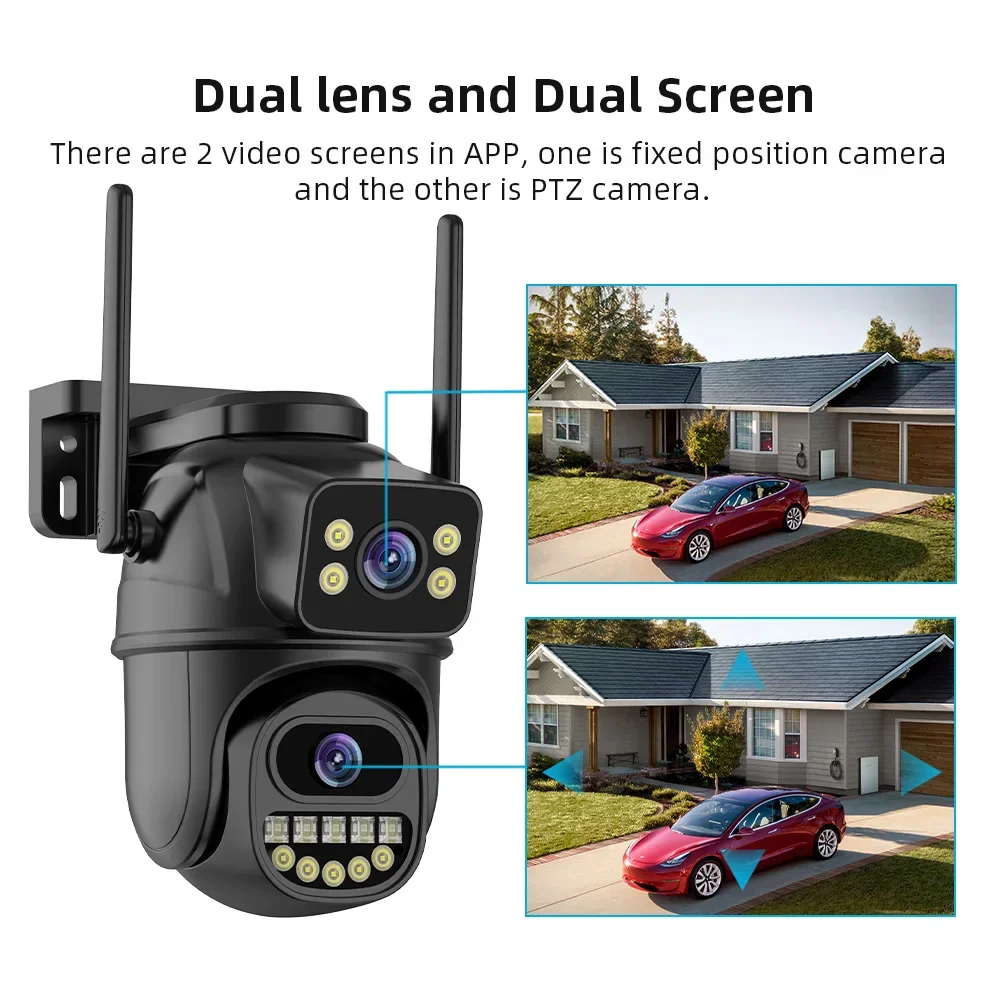 4K 8MP WiFi Surveillance Camera, Dual Lens, 4X Digital Zoom, AI Human Detect, ONVIF, Outdoor Security PTZ IP Cameras,