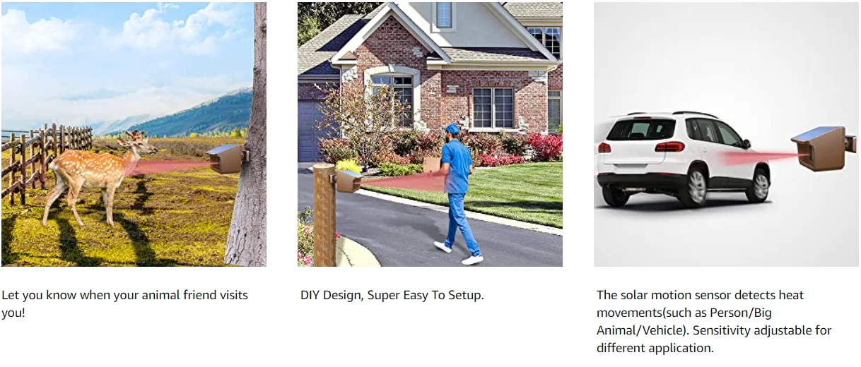 HTZSAFE 800 Meters Solar Wireless Driveway Alarm Outdoor Weather-Resistant Motion Sensor&Detector DIY Security Alert System