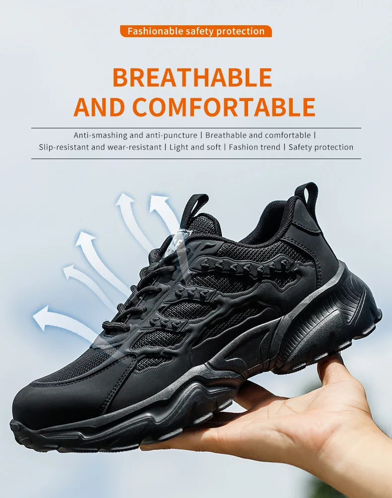 Work Safety Shoes For Men Lightweight Protective Work Sneakers Lightweight Men Shoes Breathable Shoes Anti-Puncture Work Shoe