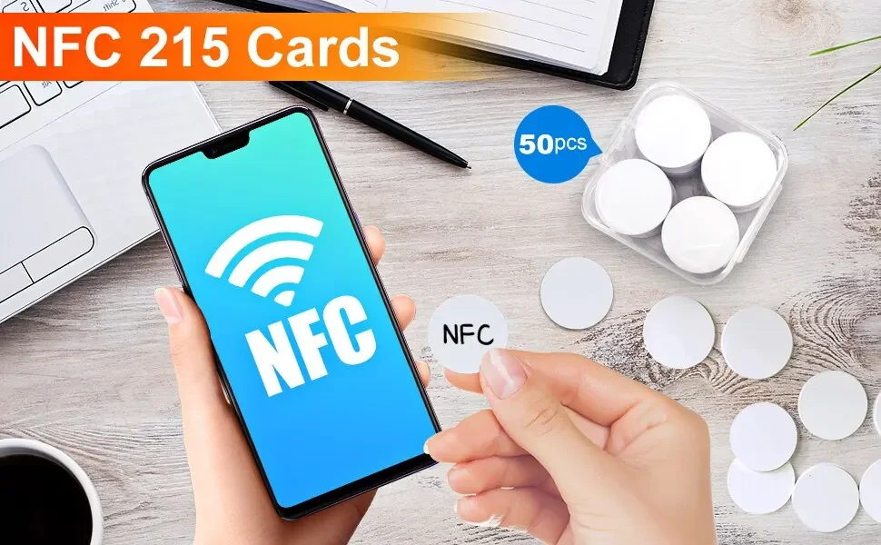 20pcs 50pcs 13.56MHz Ntag215 NFC Coins Adhesive Cards Badge Backing 504 Bytes ISO/IEC 14443 A 25mm Waterproof PVC 215 Tag