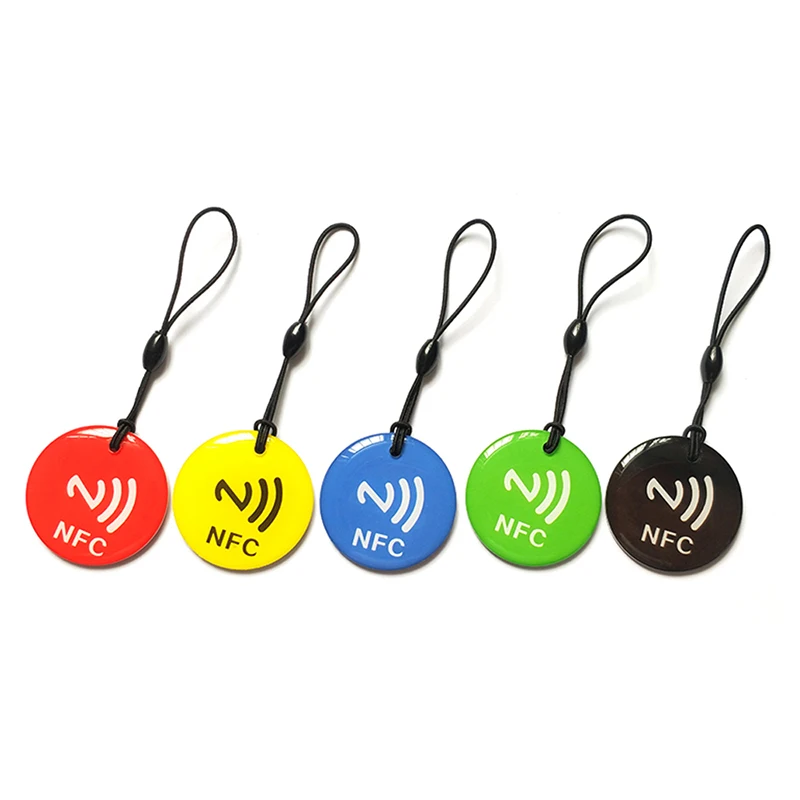10pcs Ntag213 NFC Tag Lable Token With Rope RFID 13.56MHz 144 Bytes ISO14443A Epoxy Card 35mm Diameter For All NFC Enabled Phone