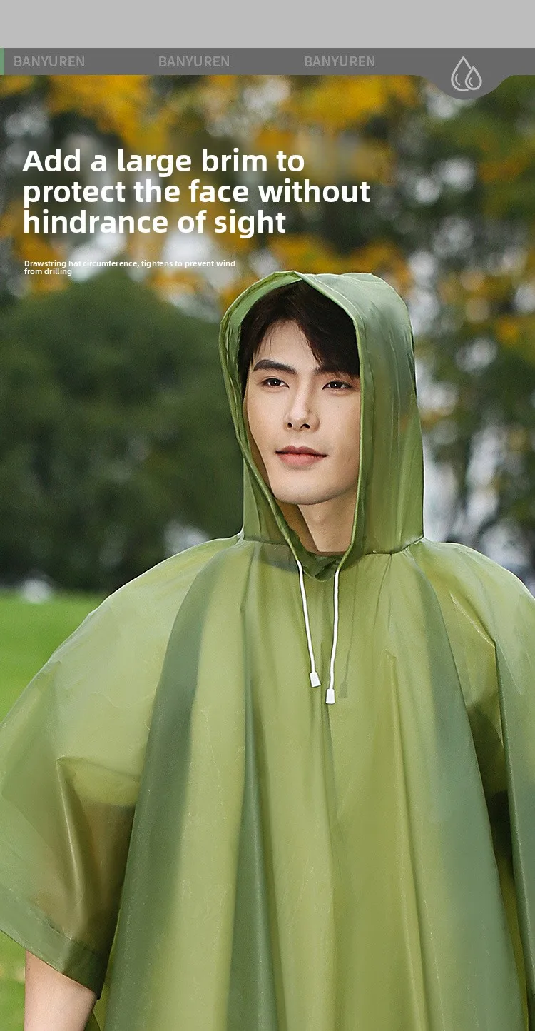 Cape Raincoat Long Transparent Thick Men's and Women's Single Use Adult Large Portable Mountaineering Travel Raincoat Waterproof