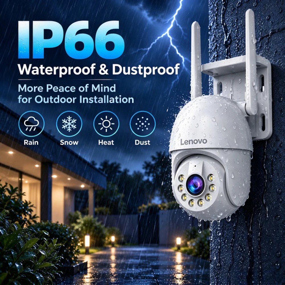 Lenovo 5MP Outdoor IP Camera IP66 Waterproof WiFi Two-Way Audio Security Surveillance Camera Motion Alarm HD Color Night Vision
