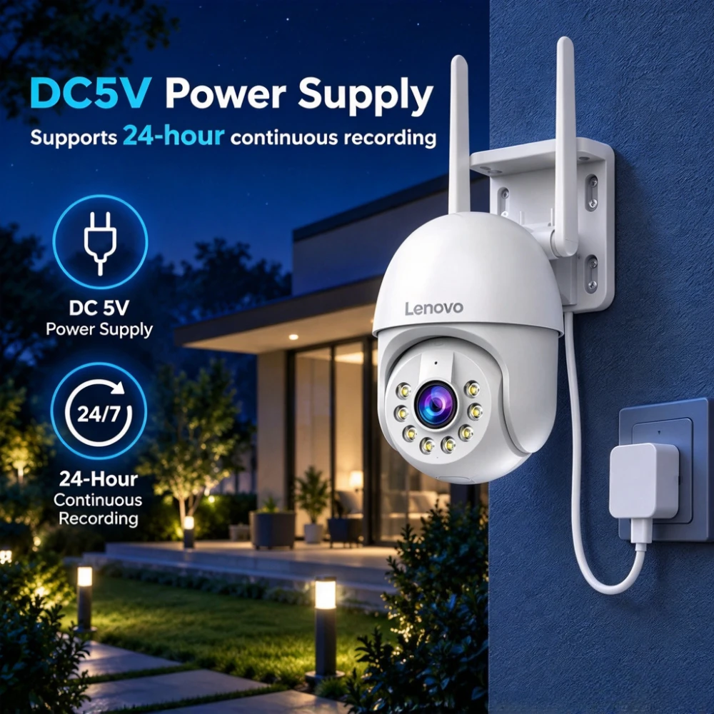 Lenovo 5MP Outdoor IP Camera IP66 Waterproof WiFi Two-Way Audio Security Surveillance Camera Motion Alarm HD Color Night Vision