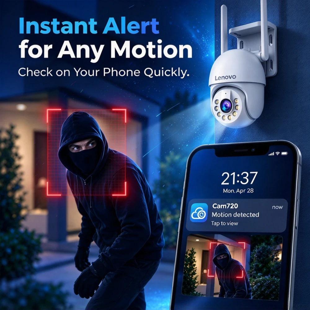 Lenovo 5MP Outdoor IP Camera IP66 Waterproof WiFi Two-Way Audio Security Surveillance Camera Motion Alarm HD Color Night Vision