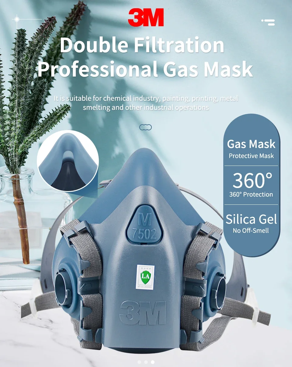 10Pcs 3M 7502 Gas Mask Chemical Respirator Protective Mask Industrial Paint Spray Can Matched with 6000 Filter Anti Organic Gas