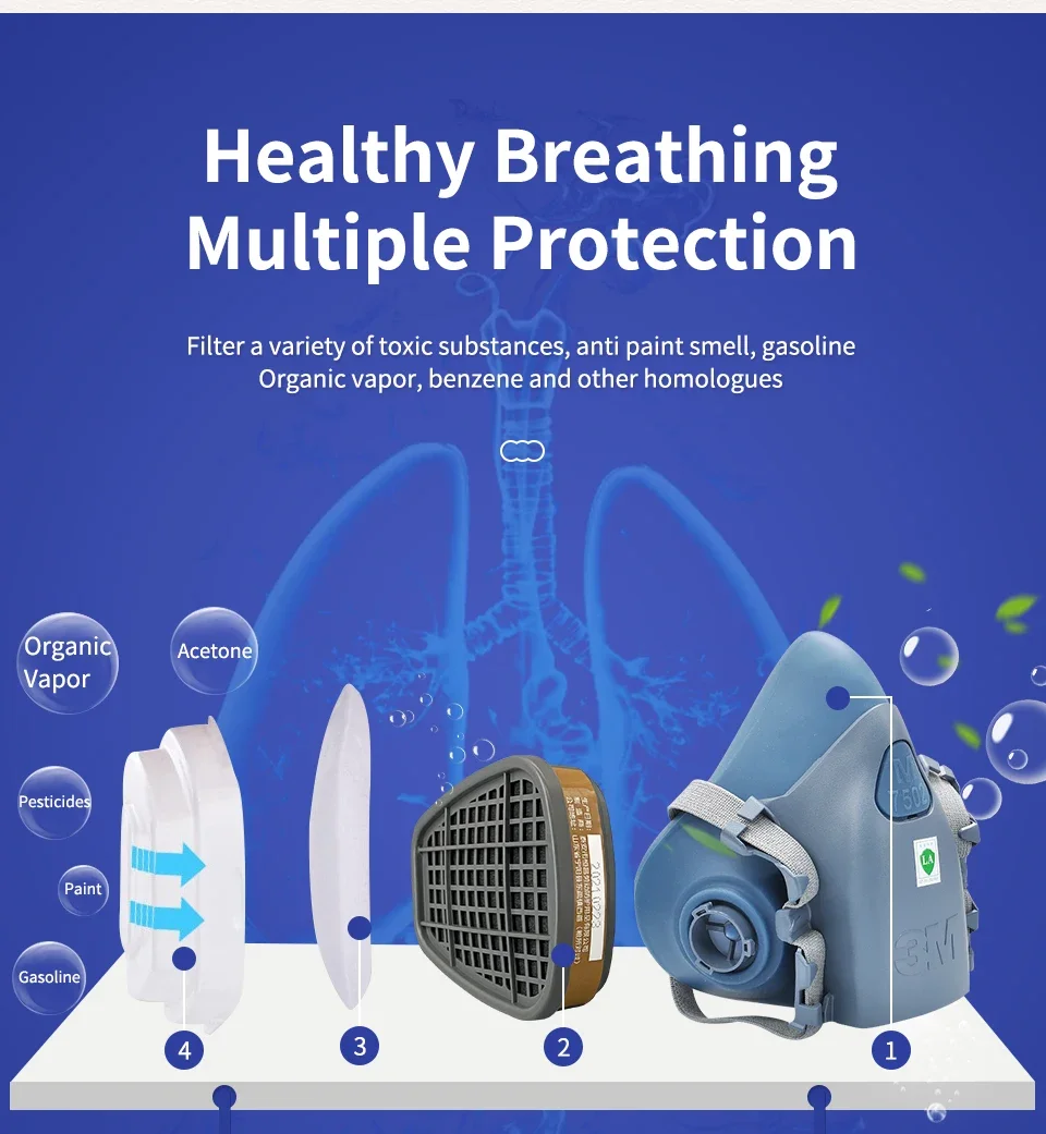 10Pcs 3M 7502 Gas Mask Chemical Respirator Protective Mask Industrial Paint Spray Can Matched with 6000 Filter Anti Organic Gas