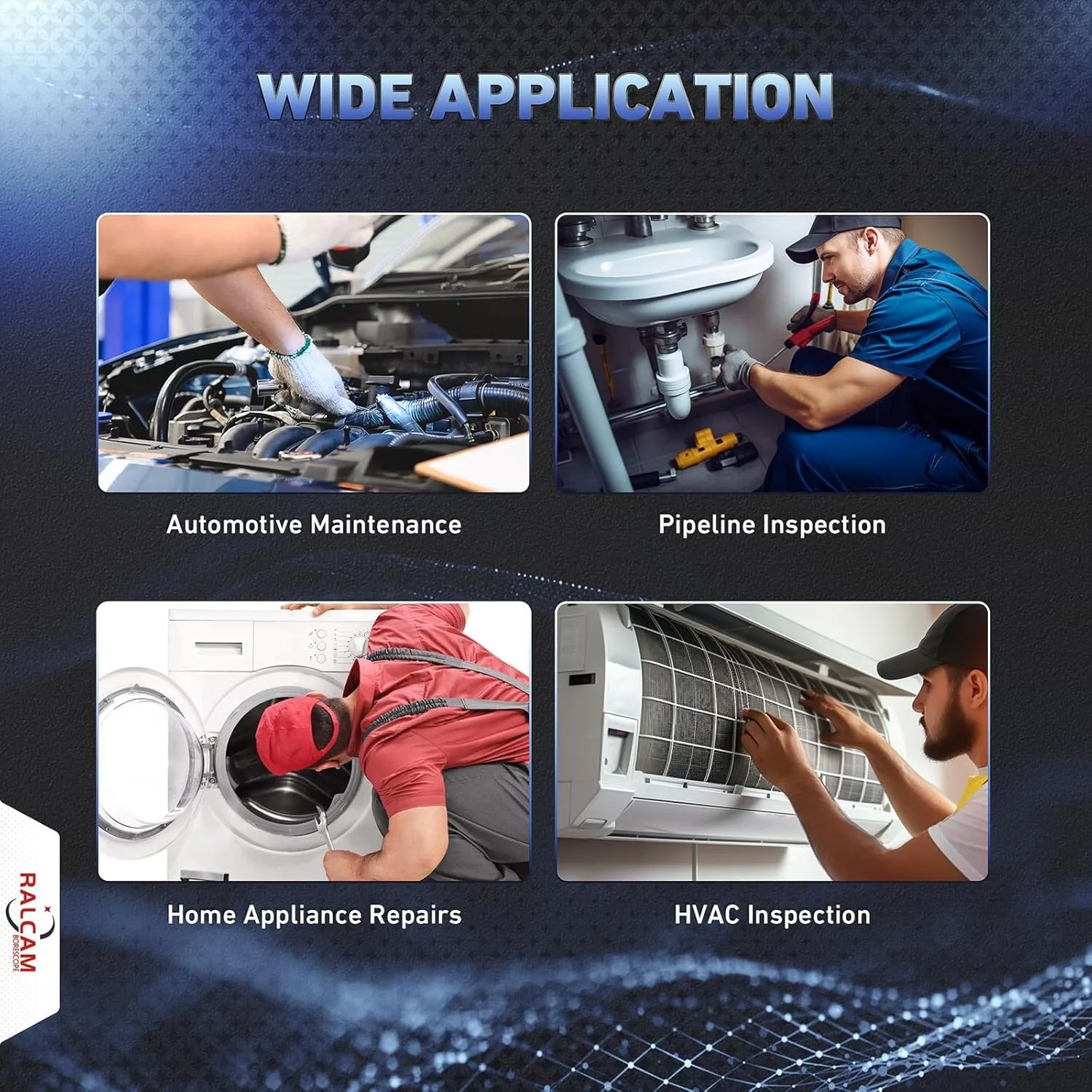 RALCAM Articulating 360/720° Endoscope 6.2mm Inspection Camera Cameras with 6 LED, IP67 Waterproof 1M/2M/3M