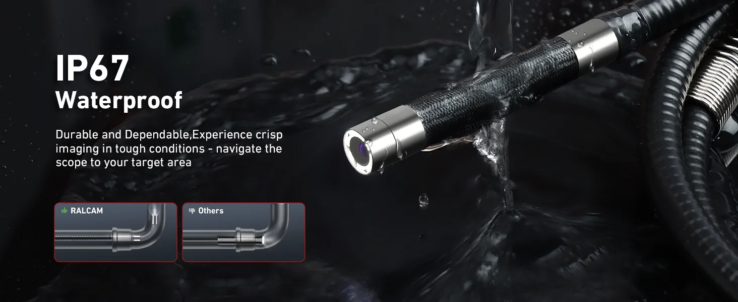 RALCAM Articulating 360/720° Endoscope 6.2mm Inspection Camera Cameras with 6 LED, IP67 Waterproof 1M/2M/3M