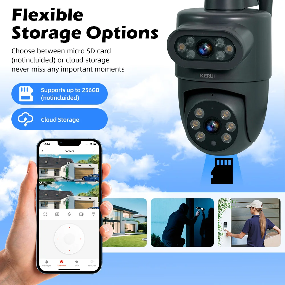 KERUI Outdoor 10MP 5K HD Dual Lens WiFi IP Camera Tuya Smart PTZ Wireless Home Security CCTV Video Surveillance Human Detection