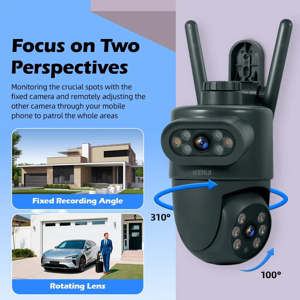 KERUI Outdoor 10MP 5K HD Dual Lens WiFi IP Camera Tuya Smart PTZ Wireless Home Security CCTV Video Surveillance Human Detection