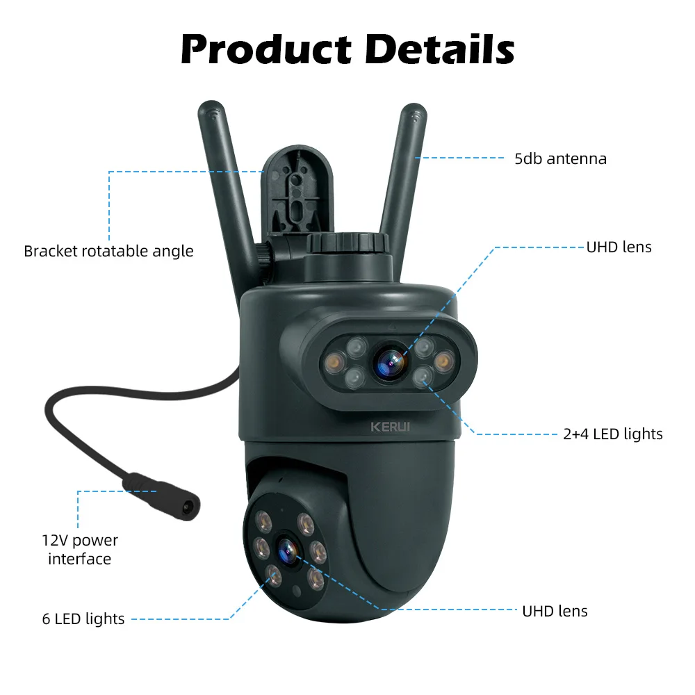 KERUI Outdoor 10MP 5K HD Dual Lens WiFi IP Camera Tuya Smart PTZ Wireless Home Security CCTV Video Surveillance Human Detection