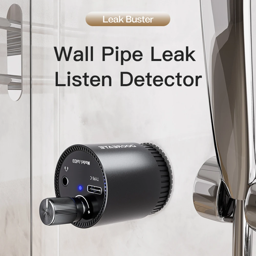 Water Mains Leak Detector Underground Pipe Leak Monitor Portable Type-C Leak Detector Kit with Headphones for Indoor and Outdoor