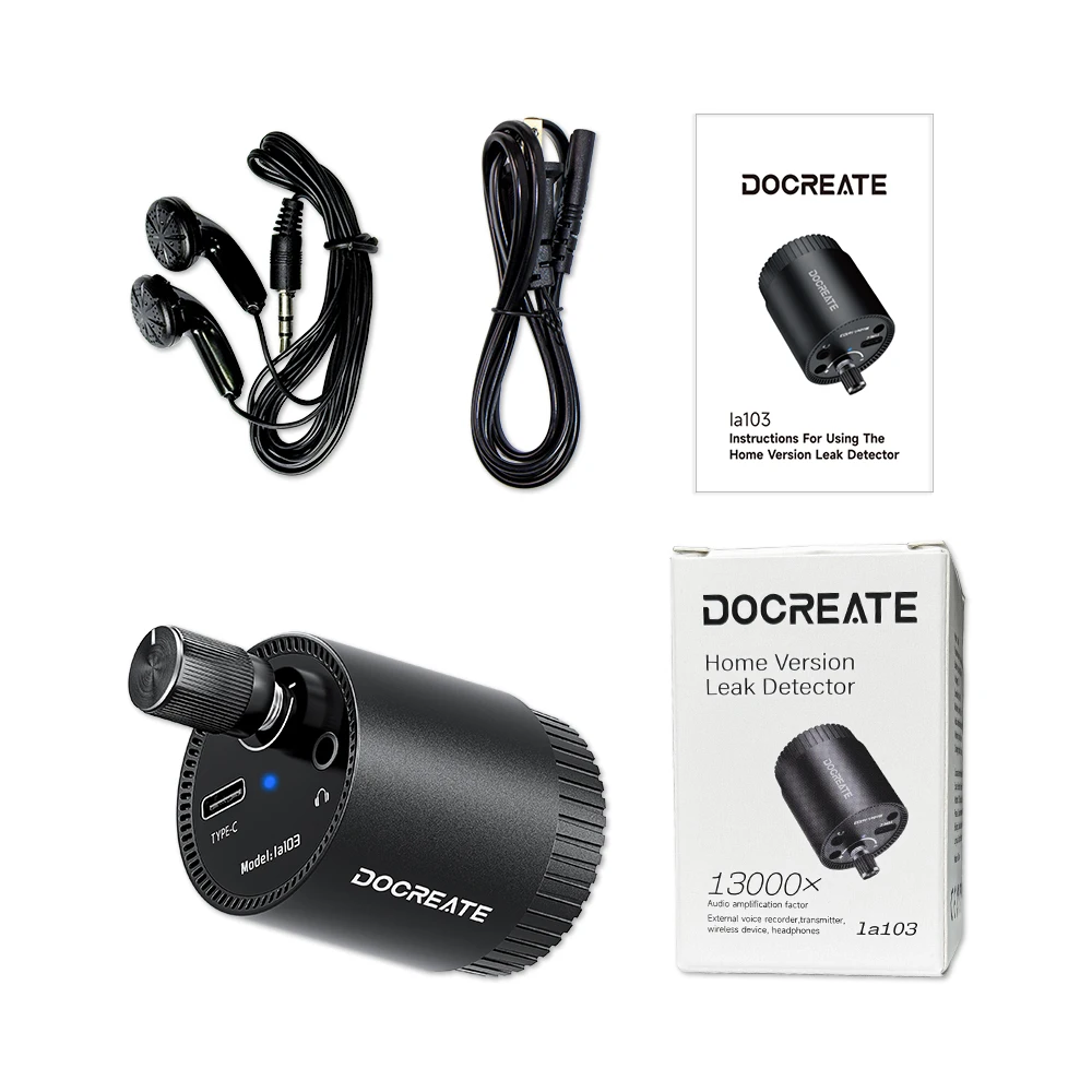 Water Mains Leak Detector Underground Pipe Leak Monitor Portable Type-C Leak Detector Kit with Headphones for Indoor and Outdoor