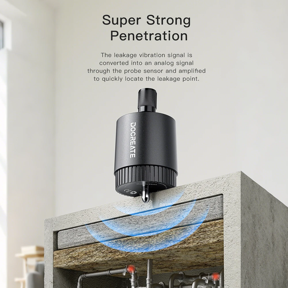 Water Mains Leak Detector Underground Pipe Leak Monitor Portable Type-C Leak Detector Kit with Headphones for Indoor and Outdoor