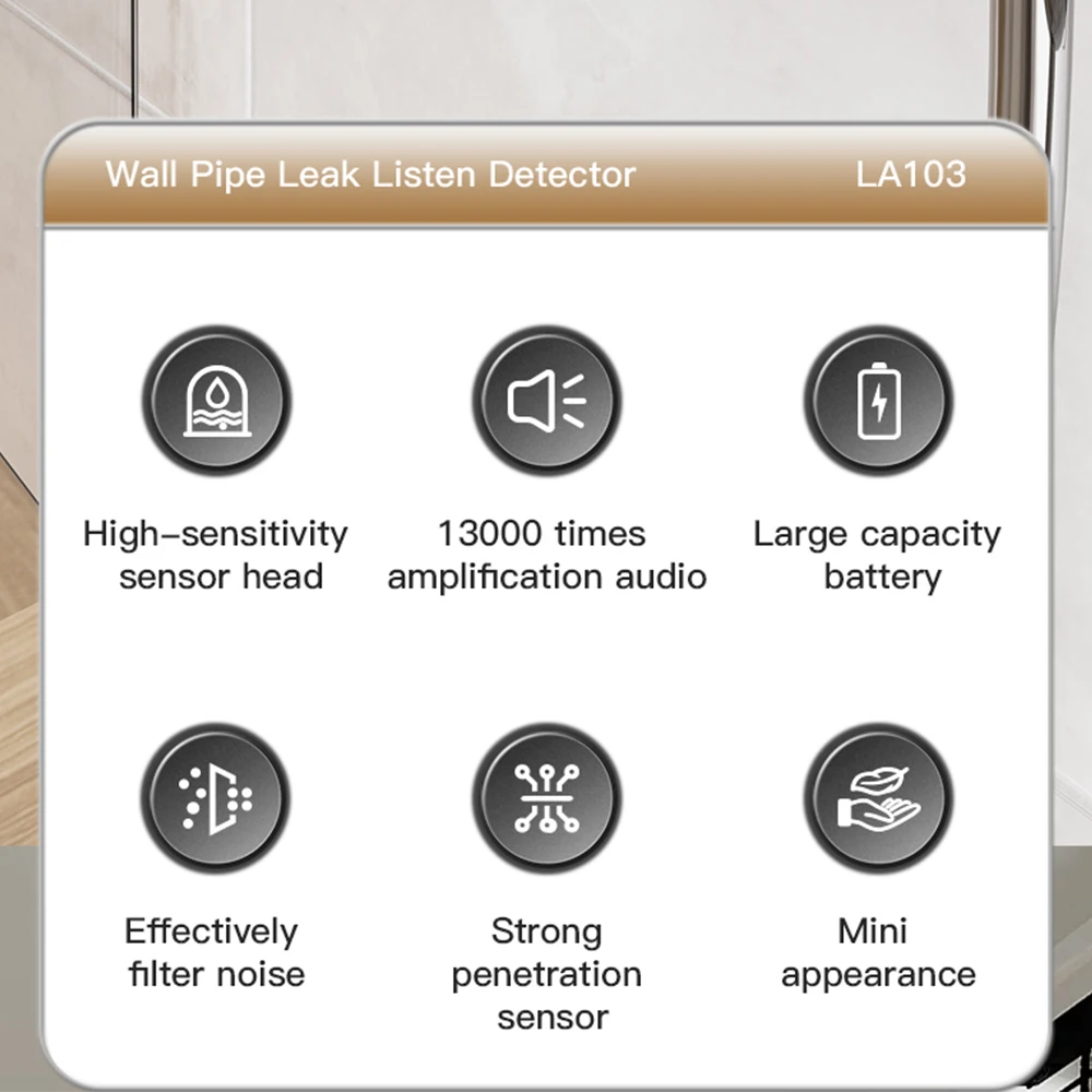 Water Mains Leak Detector Underground Pipe Leak Monitor Portable Type-C Leak Detector Kit with Headphones for Indoor and Outdoor