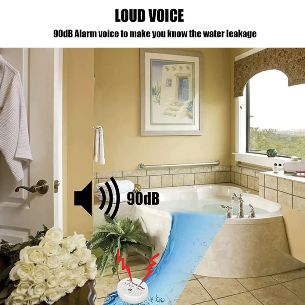 Wireless Water Alarm Independent Battery Water Alarm Sensor Detector 90dB Sounder Water Leakage Alarm Detector Home System DC9V