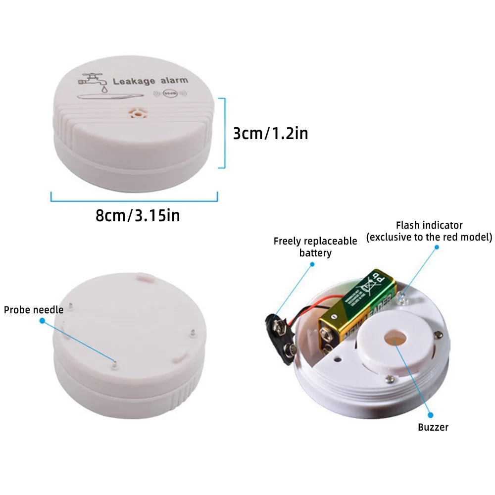 Wireless Water Alarm Independent Battery Water Alarm Sensor Detector 90dB Sounder Water Leakage Alarm Detector Home System DC9V