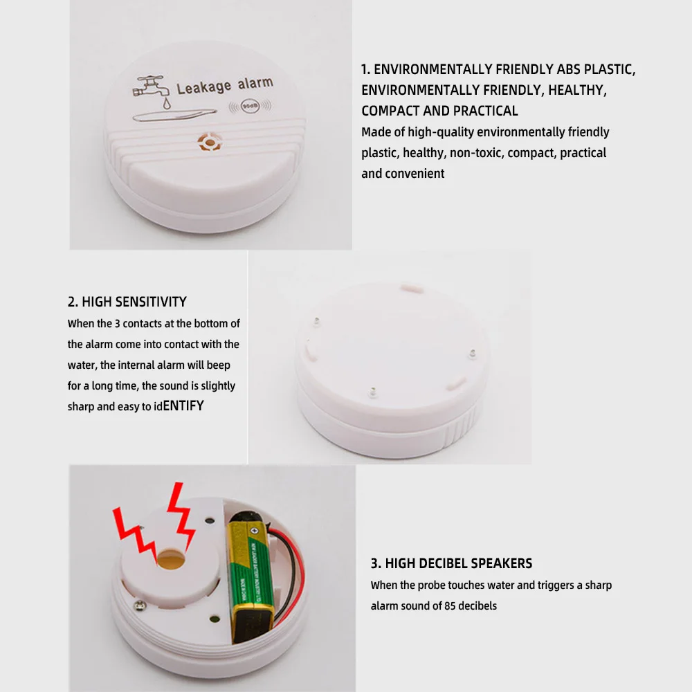 Wireless Water Alarm Independent Battery Water Alarm Sensor Detector 90dB Sounder Water Leakage Alarm Detector Home System DC9V