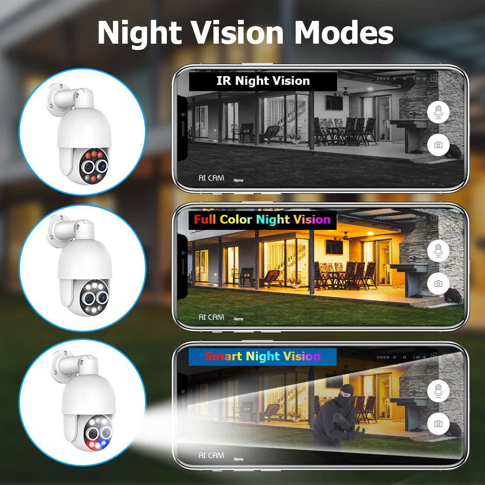 4K PTZ 8X Hybrid Zoom 2.8mm 12mm Dual Lens POE IP Camera 8MP Outdoor Human Detect Auto Track Security Camera Color Night
