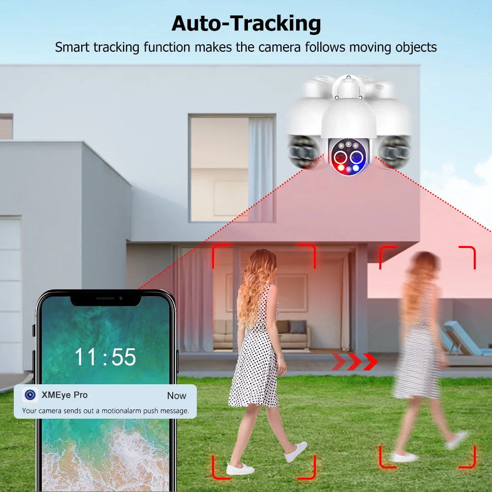 4K PTZ 8X Hybrid Zoom 2.8mm 12mm Dual Lens POE IP Camera 8MP Outdoor Human Detect Auto Track Security Camera Color Night