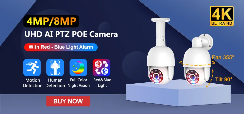 4K PTZ 8X Hybrid Zoom 2.8mm 12mm Dual Lens POE IP Camera 8MP Outdoor Human Detect Auto Track Security Camera Color Night