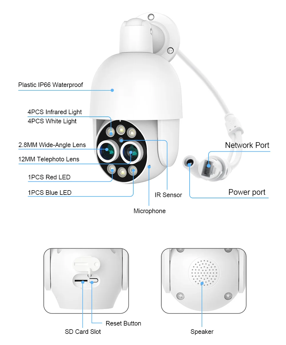 4K PTZ 8X Hybrid Zoom 2.8mm 12mm Dual Lens POE IP Camera 8MP Outdoor Human Detect Auto Track Security Camera Color Night
