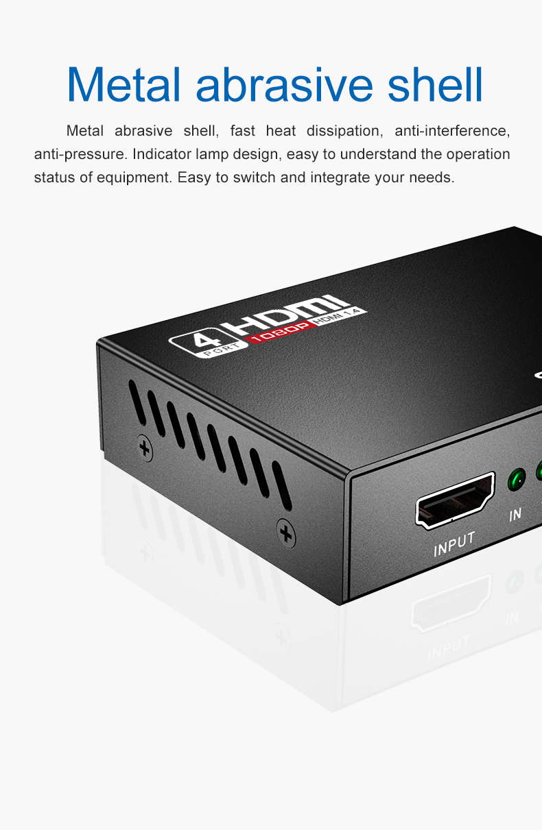 1x4 HDMI Splitter 1 in 4 out HDMI Video Splitter Full HD 1080P Duplicate Screen Monitor HDMI Switch for PC PS3/4 HDTV Projector