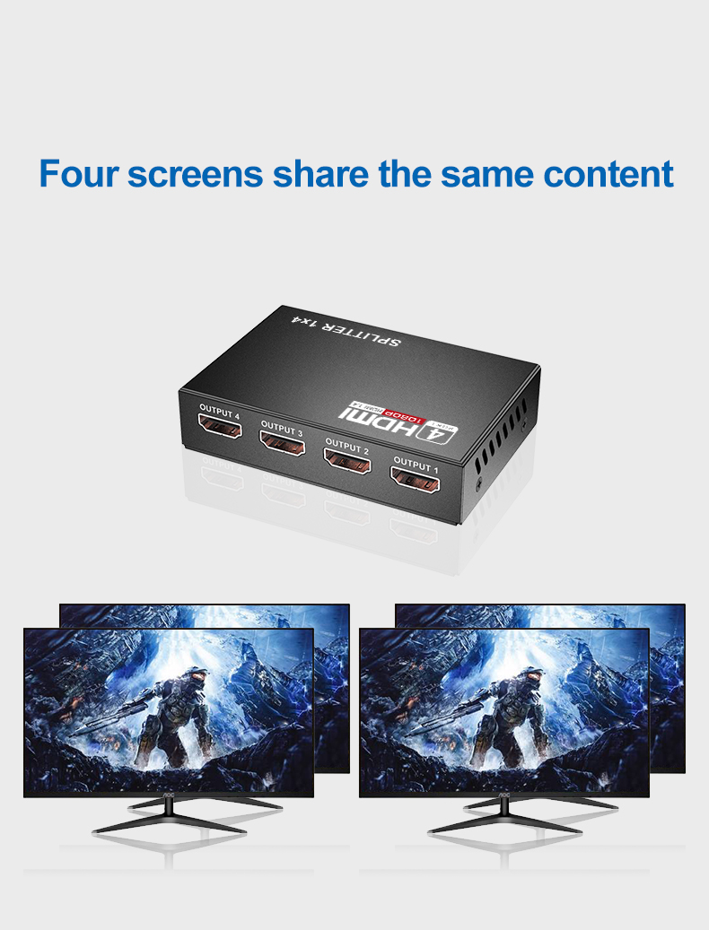1x4 HDMI Splitter 1 in 4 out HDMI Video Splitter Full HD 1080P Duplicate Screen Monitor HDMI Switch for PC PS3/4 HDTV Projector