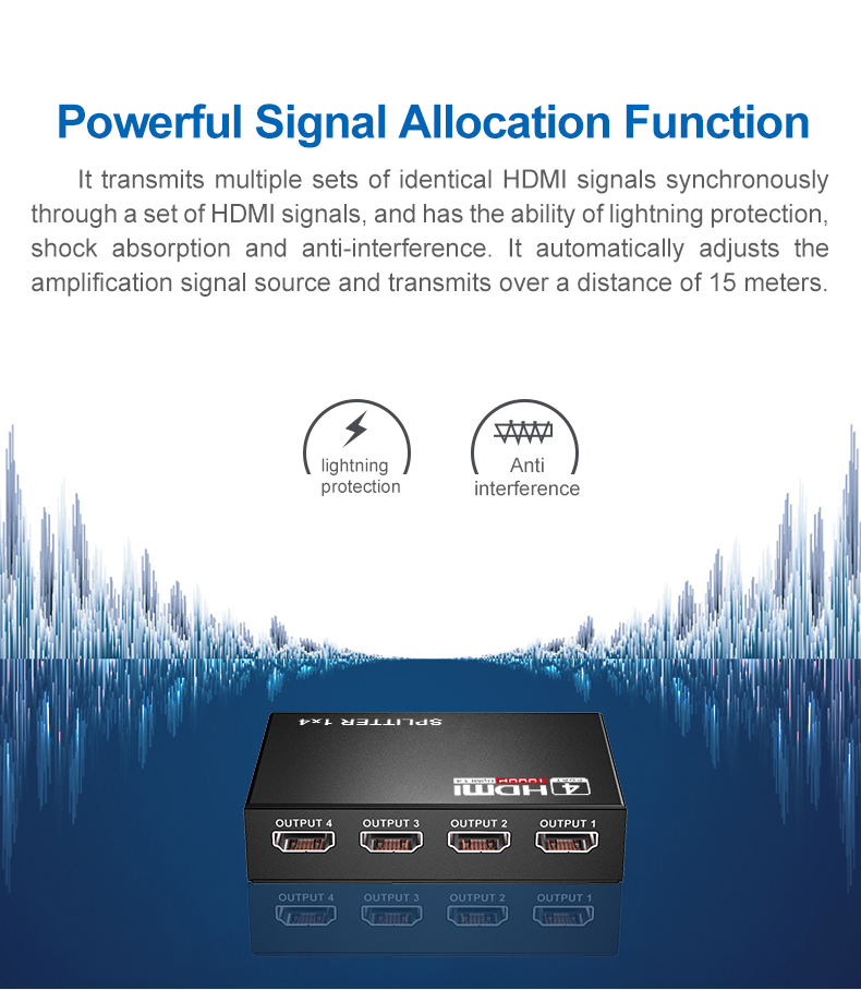 1x4 HDMI Splitter 1 in 4 out HDMI Video Splitter Full HD 1080P Duplicate Screen Monitor HDMI Switch for PC PS3/4 HDTV Projector