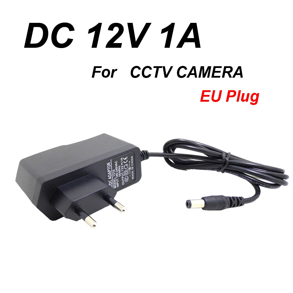 JIENUO EU Plug AC DC Power Adapter Supply Charger for Security Surveillance CCTV Camera IP Monitor 100-240V 12V 1A(2.1mm*5.5mm)