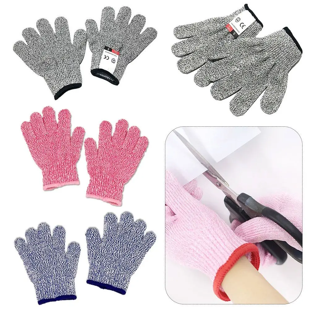 Grey Pink Blue Child Anti-cutting Gloves Wear-resistance HPPE Work Safety Gloves Wood Work Lever 5 Protective Mittens