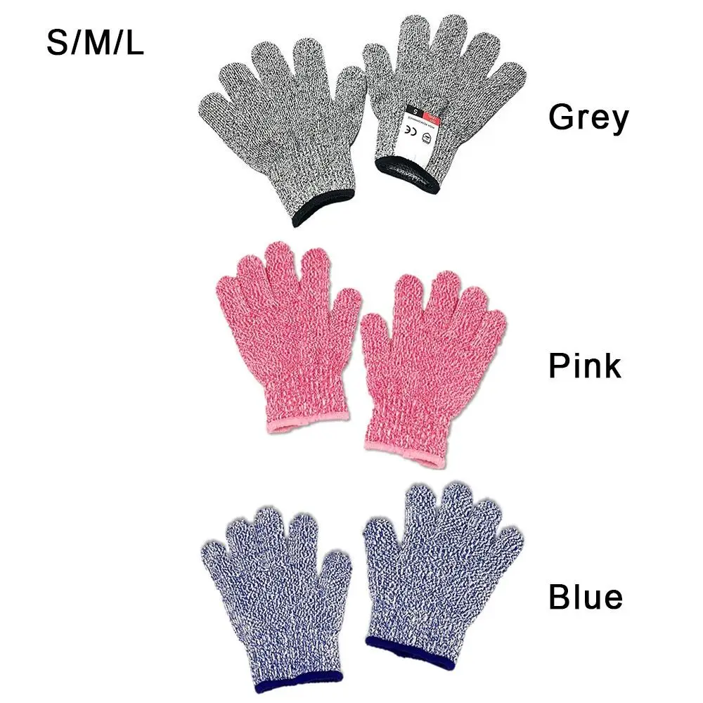 Grey Pink Blue Child Anti-cutting Gloves Wear-resistance HPPE Work Safety Gloves Wood Work Lever 5 Protective Mittens