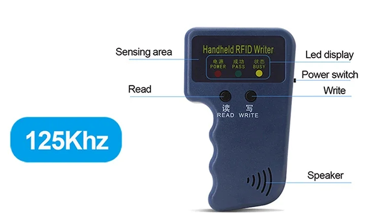 Handheld 125KHz EM4100 TK4100 RFID Copier Writer Duplicator Programmer Reader + 5pcs EM4305 T5577 Rewritable ID Keyfobs Tags