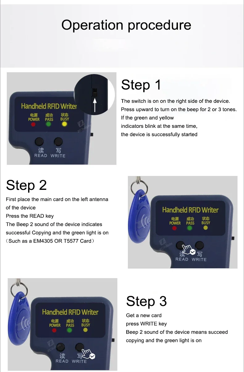 Handheld 125KHz EM4100 TK4100 RFID Copier Writer Duplicator Programmer Reader + 5pcs EM4305 T5577 Rewritable ID Keyfobs Tags