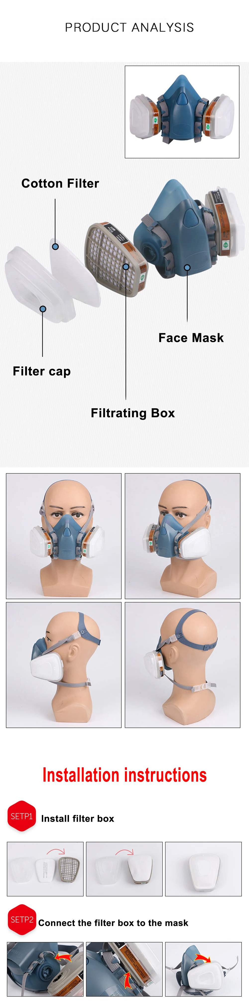 3 In 1 / 25 In 1 / 27 In 1 Industrial Painting Spraying Respirator Gas Mask Suit Safety Work Filter Dust Face Mask Replace MMM 7