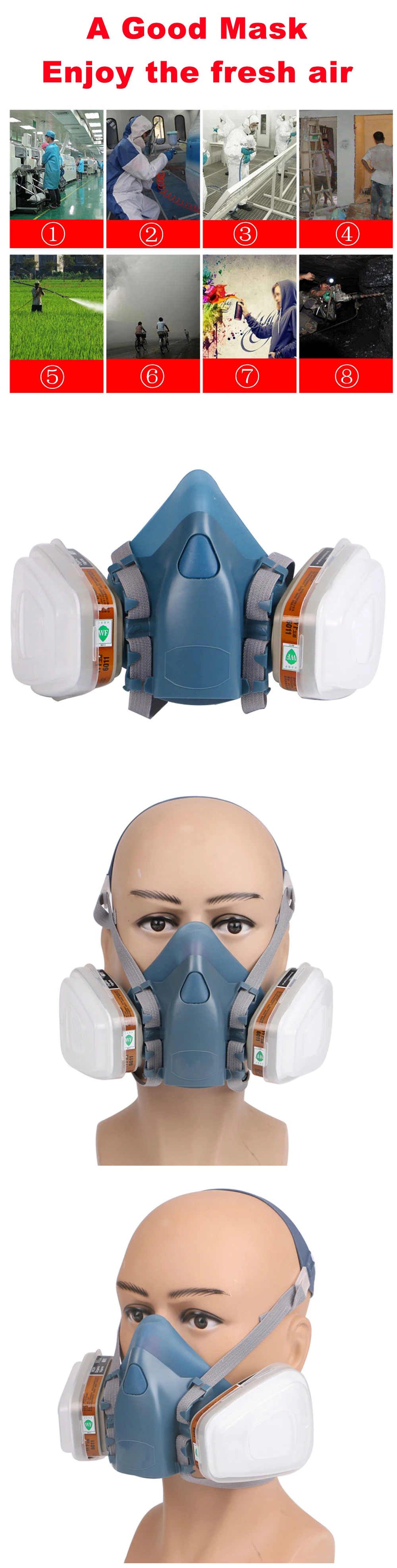 3 In 1 / 25 In 1 / 27 In 1 Industrial Painting Spraying Respirator Gas Mask Suit Safety Work Filter Dust Face Mask Replace MMM 7