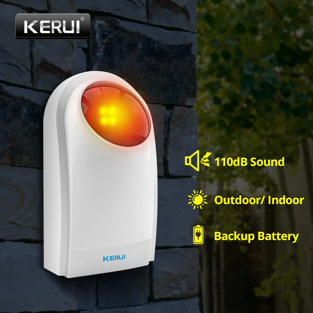 KERUI J008 110dB Indoor Outdoor Wireless Flashing Siren Strobe Light Sensor For Home Garge Alarm Security System