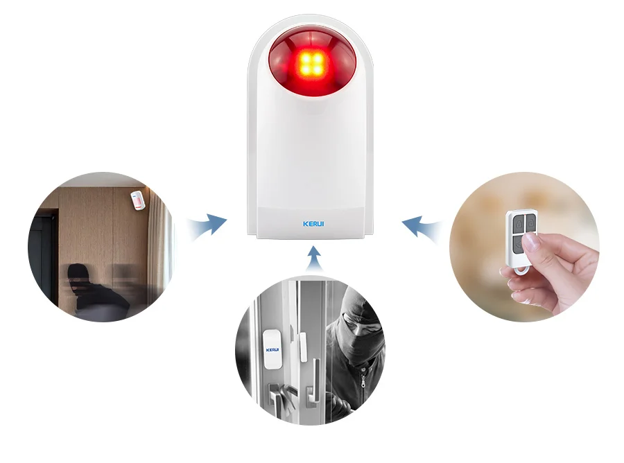 KERUI J008 110dB Indoor Outdoor Wireless Flashing Siren Strobe Light Sensor For Home Garge Alarm Security System