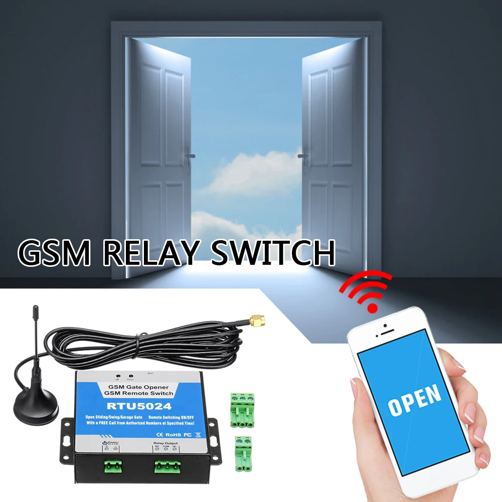 RTU5024 GSM Gate Opener Relay Switch Wireless Remote Control Door Access Long Antenna Free Call 850/900/1800/1900MHz Door Opener