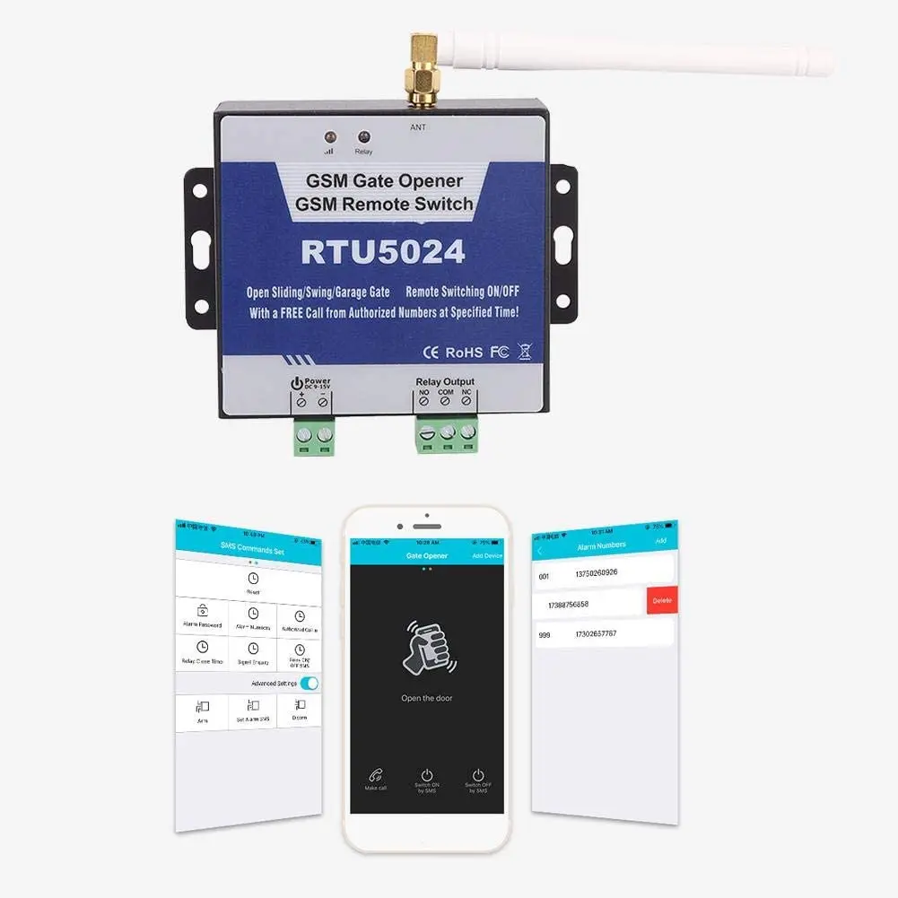 RTU5024 GSM Gate Opener Relay Switch Wireless Remote Control Door Access Long Antenna Free Call 850/900/1800/1900MHz Door Opener