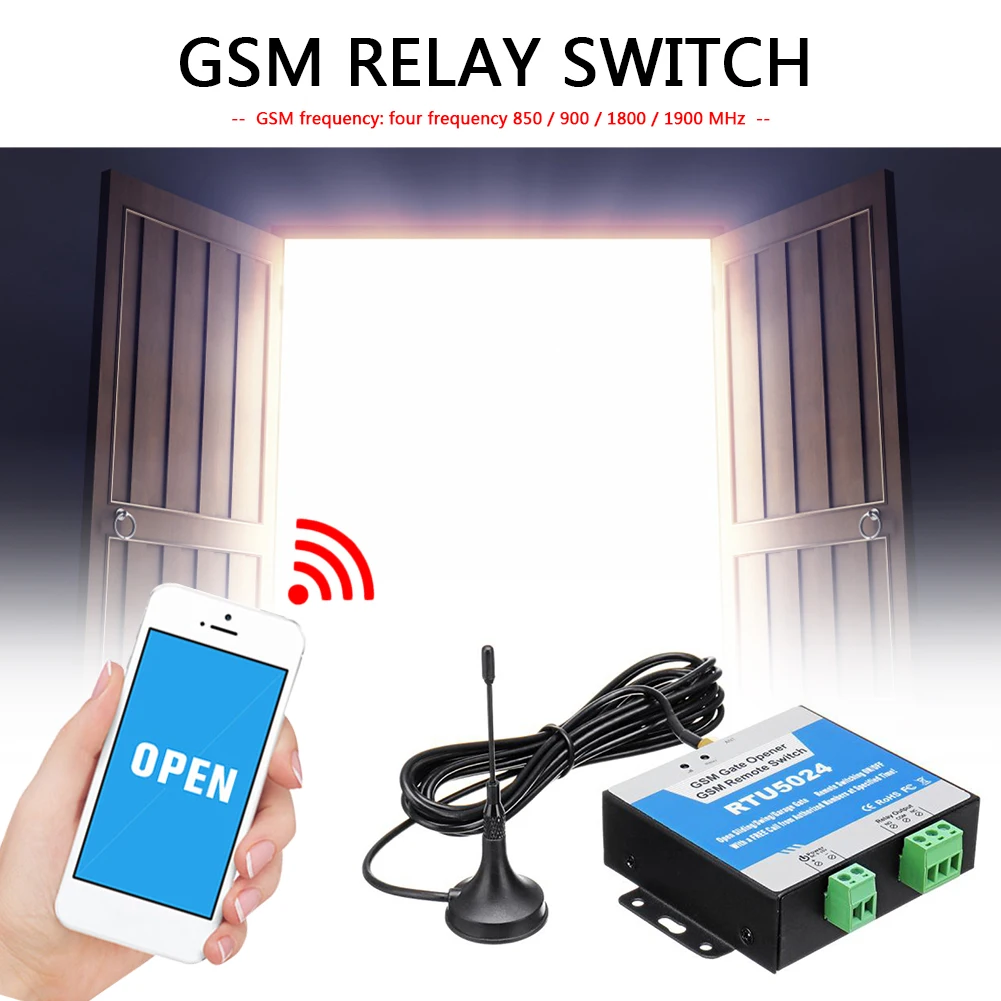 RTU5024 GSM Gate Opener Relay Switch Wireless Remote Control Door Access Long Antenna Free Call 850/900/1800/1900MHz Door Opener