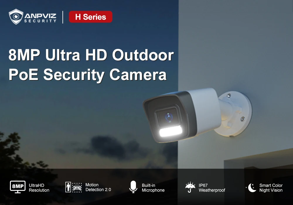 Anpviz AI 8MP 5MP POE IP Camera Bullet Outdoor Smart Dual-Light Color Vu 30m CCTV Video Surveillance Motion Detection 2.0 H.265+
