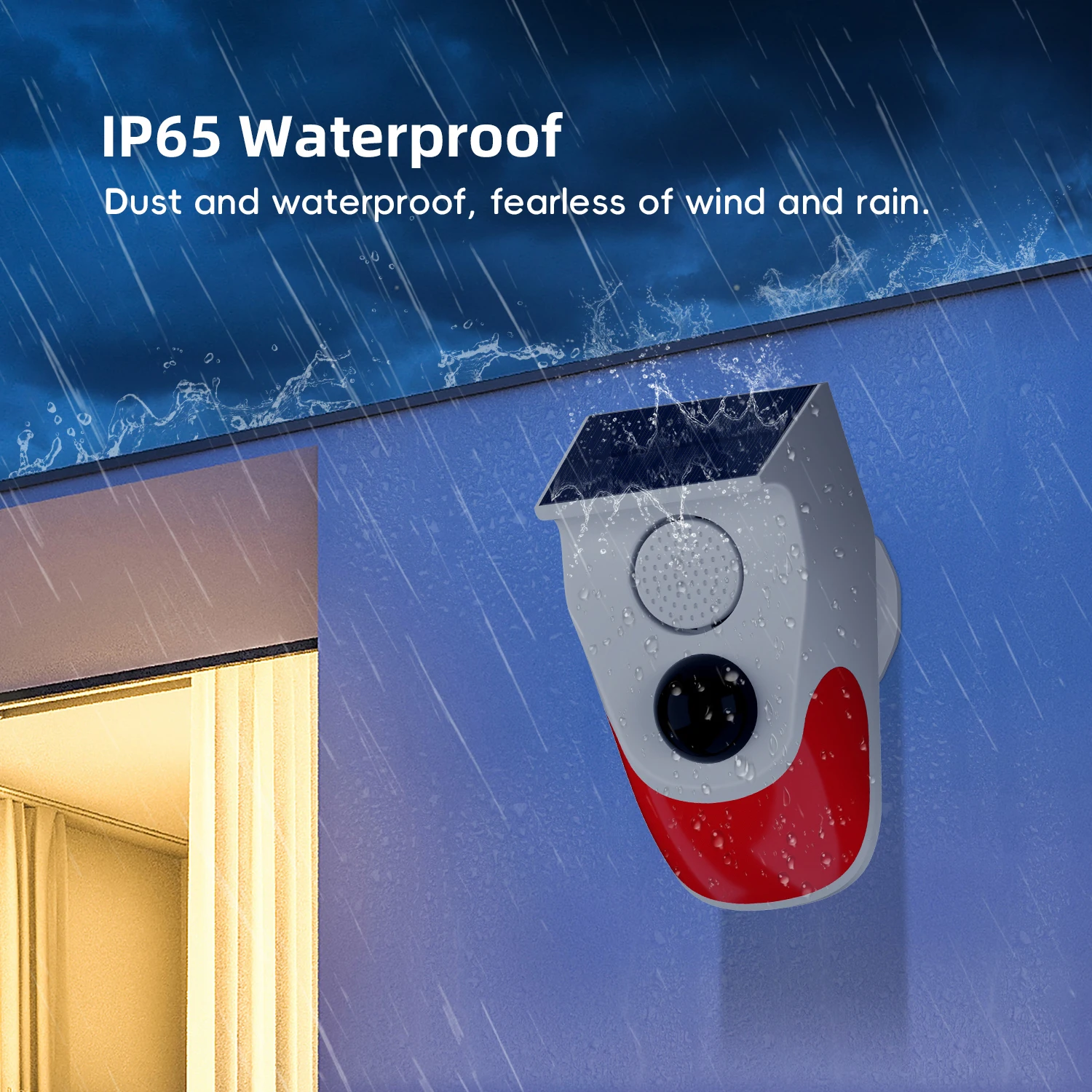 Outdoor Solar Strobe Light with Remote Wireless 120db Alarm System Outside Weatherproof for Home Infrared Motion Sensor