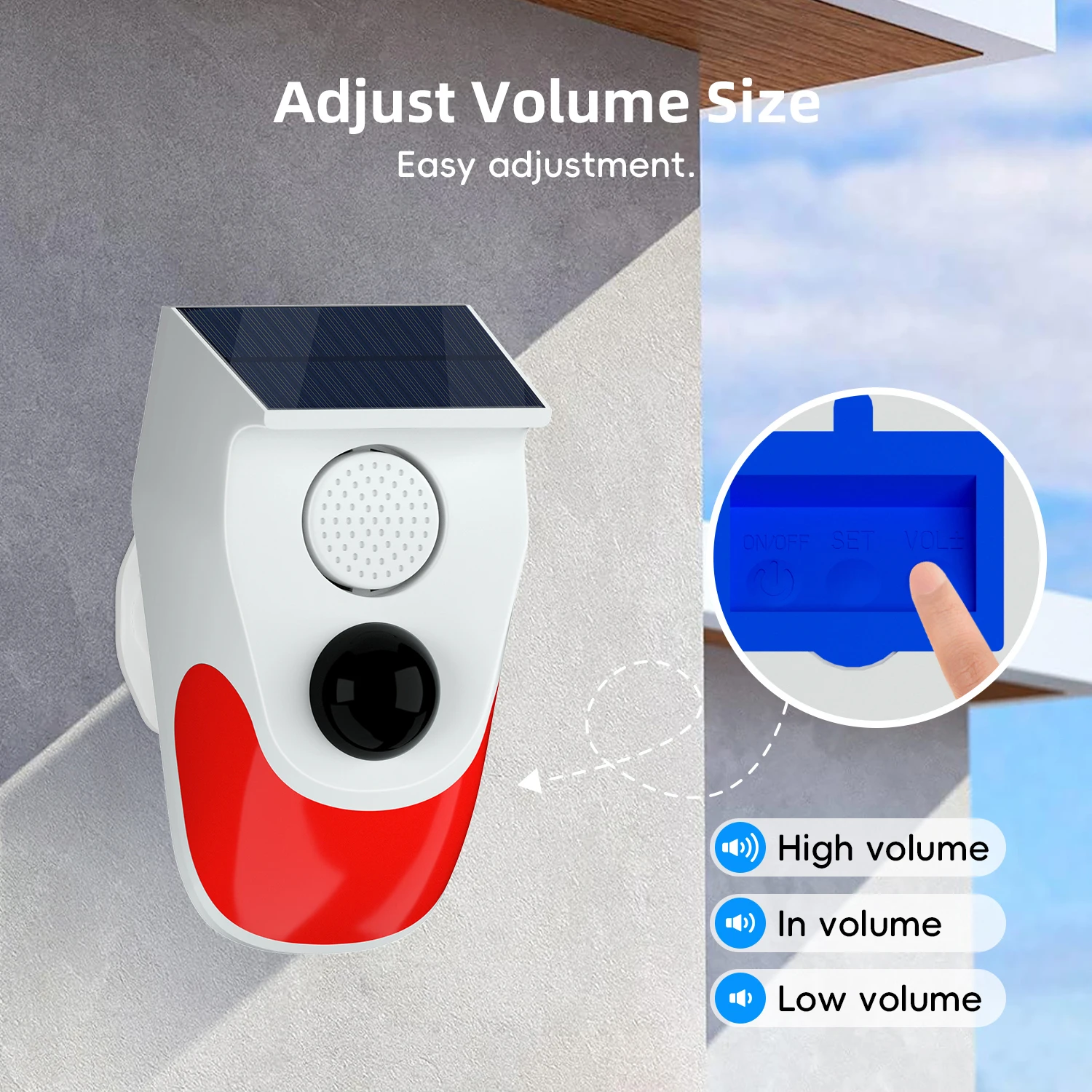 Outdoor Solar Strobe Light with Remote Wireless 120db Alarm System Outside Weatherproof for Home Infrared Motion Sensor