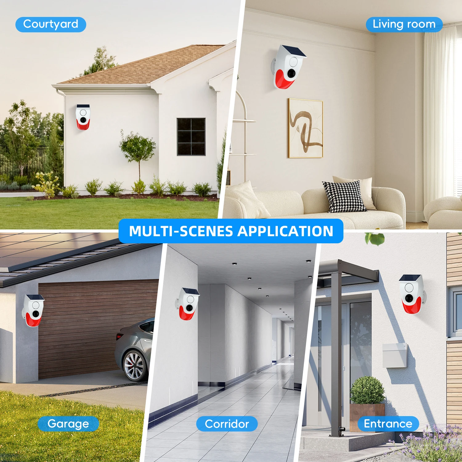 Outdoor Solar Strobe Light with Remote Wireless 120db Alarm System Outside Weatherproof for Home Infrared Motion Sensor