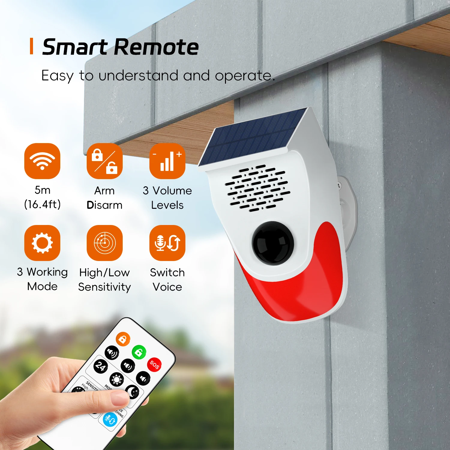 Outdoor Solar Strobe Light with Remote Wireless 120db Alarm System Outside Weatherproof for Home Infrared Motion Sensor